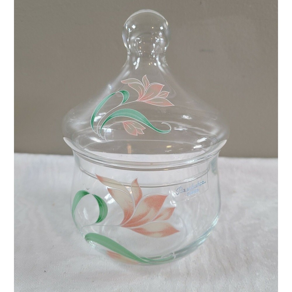 Vintage Clear Glass Vanity Jar Pasabahce Turkey Apothecary Jar Pink Flor…